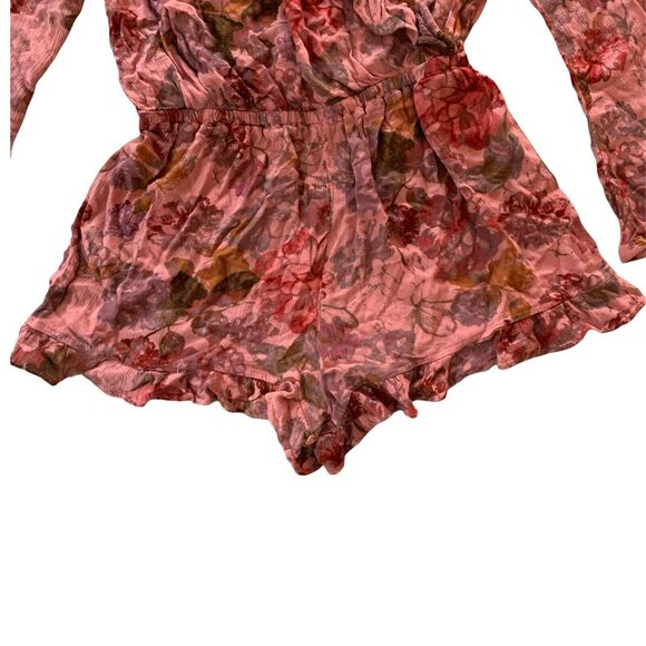Mossimo Floral Ruffle Romper Boho Wrap Shorts Lace-Up Women's XS Bell Sleeve - Picture 10 of 12